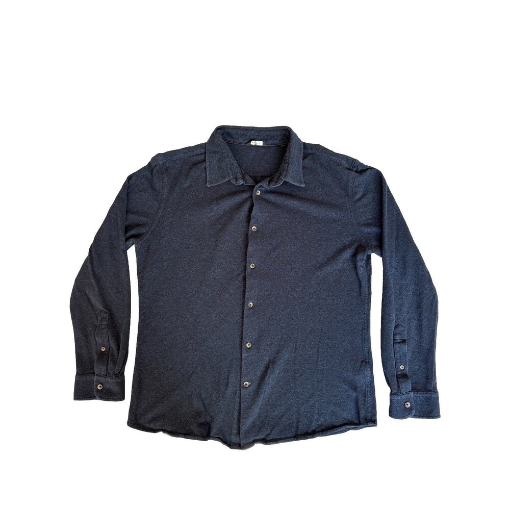 7 For All Mankind Knit Button Up Shirt Men’s Large Navy Long Sleeve Casual Luxe